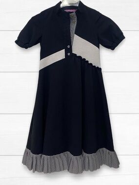 Valmax Couture Girls Black and Cream Panel Fit-and-Flare Dress 9Y